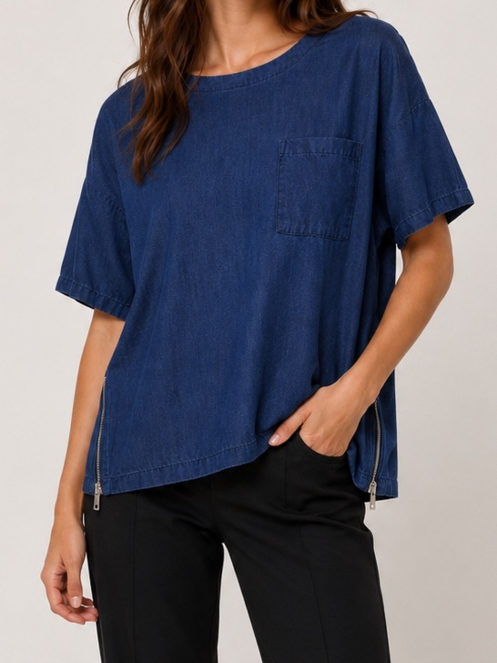 Urban Outfitters Your Neighbors Denim Chambray Shirt Short Sleeve Top Blue XS